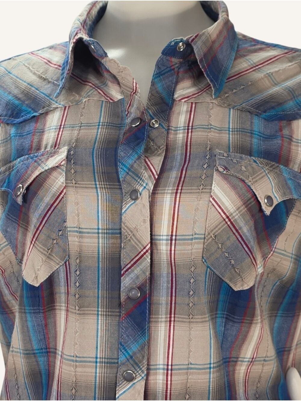 Roper XL Blue Red Plaid Pearl Snap Western Shirt Rodeo Cowgirl 100% Cotton - Picture 5 of 9
